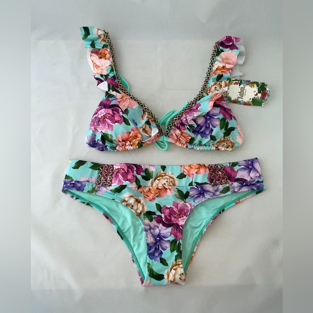 Bikini floral print- mint color